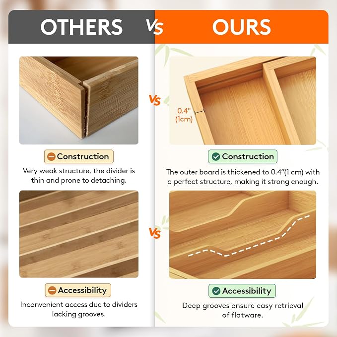 Lifewit Utensil Organizer for Kitchen Drawer, Expandable Cooking Utensil Tray - Image 5