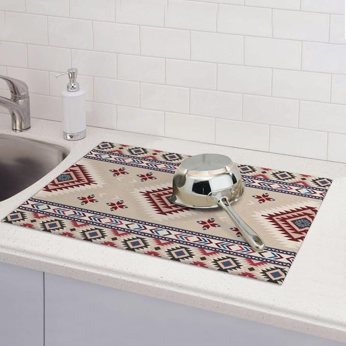 Rustic Ethnic African Dish Drying Mat Vintage Tribal Aztec Southwestern Drying - Image 6