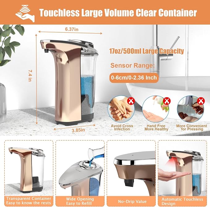 Automatic Soap Dispenser, PZOTRUF Touchless 17oz/500ml - Image 2