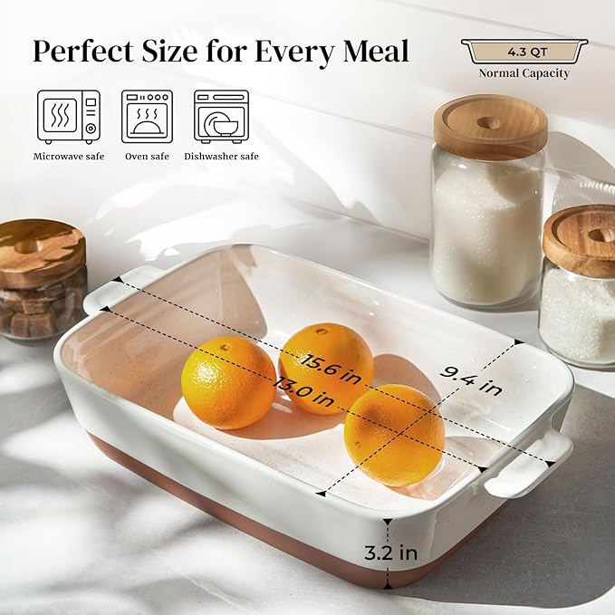 DOWAN Ceramic Casserole Dish for Oven, 9x13 Deep Lasagna Pan, Large Baking Dish - Image 2