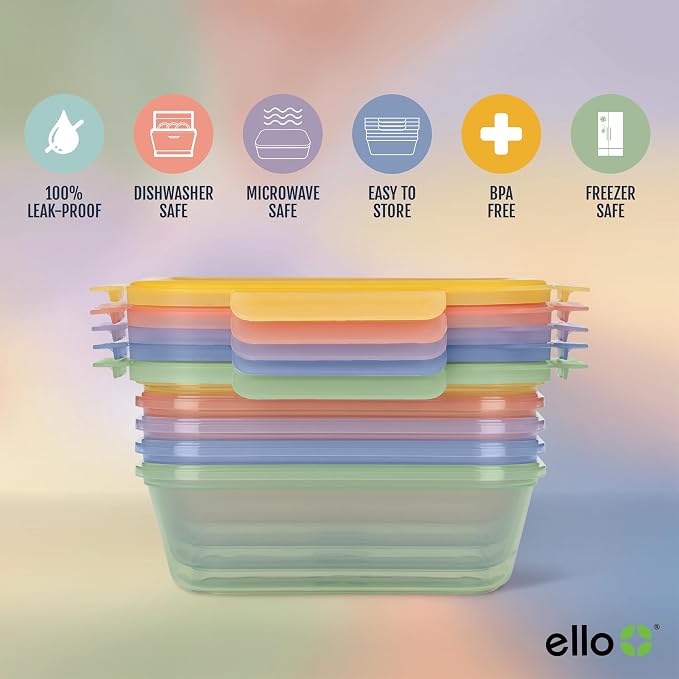 Ello Snap & Nest 10-Piece 4.5 Cup Plastic Meal Prep Set, Reusable Food - Image 3