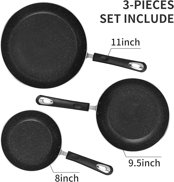 Nonstick Frying Pan Set-3-Pieces Skillet Set Induction Compatible, 8 Inch - Image 3
