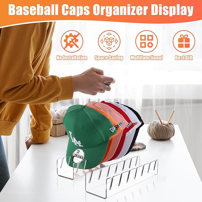 Hat Stand for Baseball Caps, 4 Pack No Install Acrylic Hat Organizer for 28 - Image 6