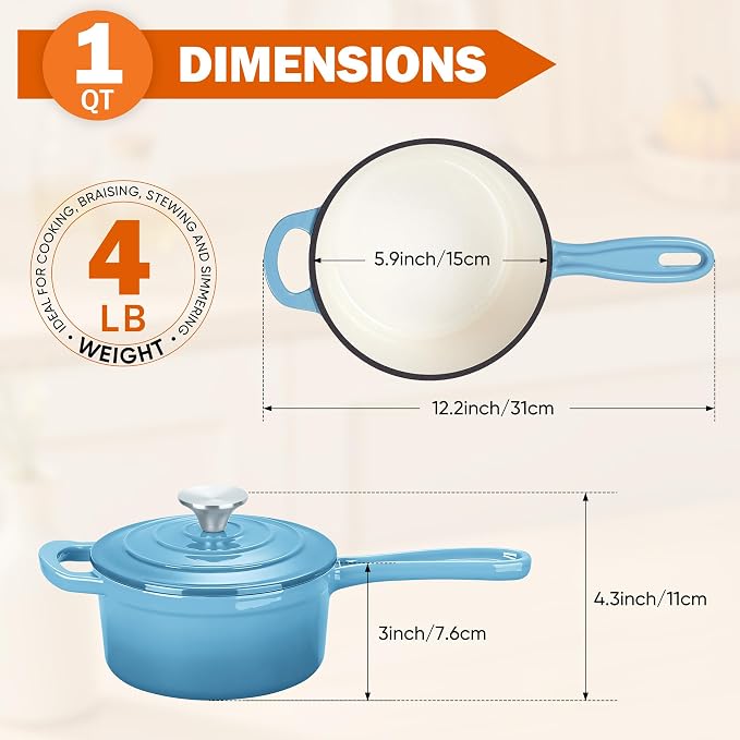 Homikit Small Cast Iron Pot, 1 QT Enameled Cast Iron Sauce Pan - Image 2