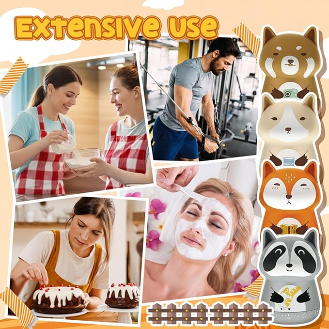 Amylove 4 Pieces Cute Kitchen Timer Animal Mechanical Manual Fox Raccoon Bear - Image 3
