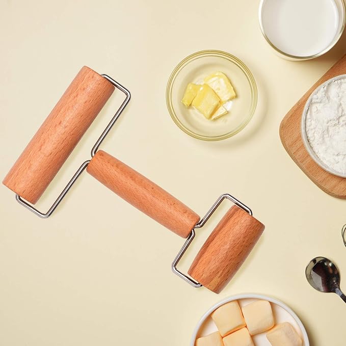 Whaline Wood Pastry Pizza Roller 2 Pieces Non Stick Wooden Rolling Pin - Image 6