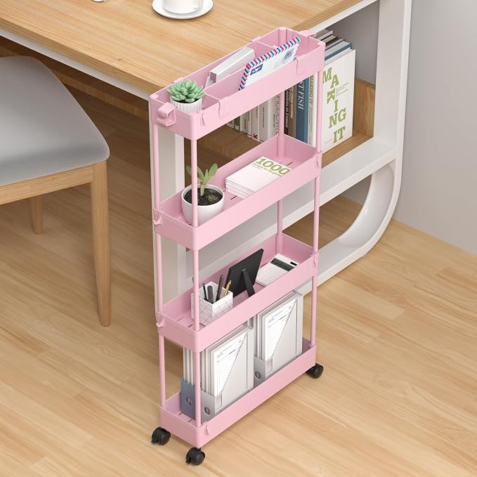 SPACELEAD Slim Storage Cart 4 Tier, Bathroom Organizer Rolling Utility - Image 5