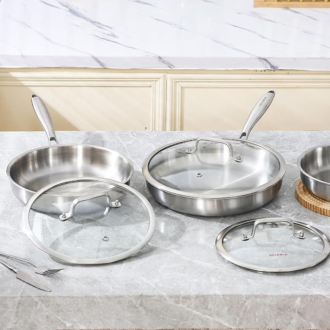 DELARLO Tri-Ply Stainless Steel Pan, 18/10 Frying Pan, Oven Safe Up to 600°F - Image 6