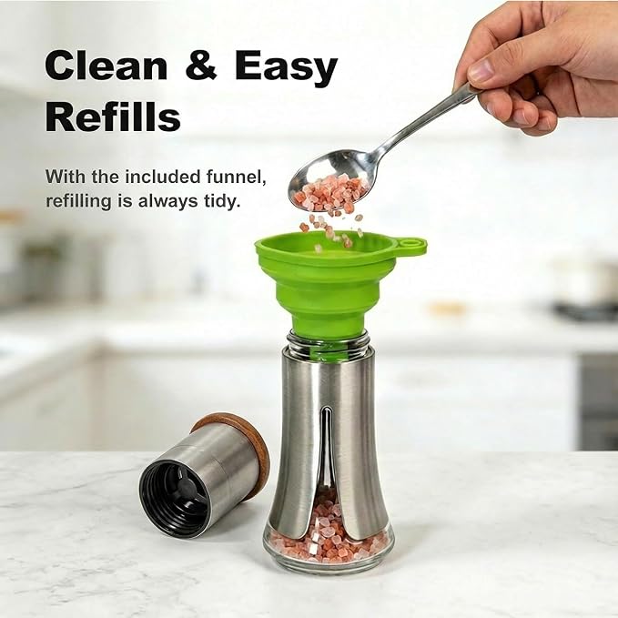 Aelga Salt and Pepper Grinder Set - 4oz Glass Manual Pepper Mill with 5-Level - Image 3