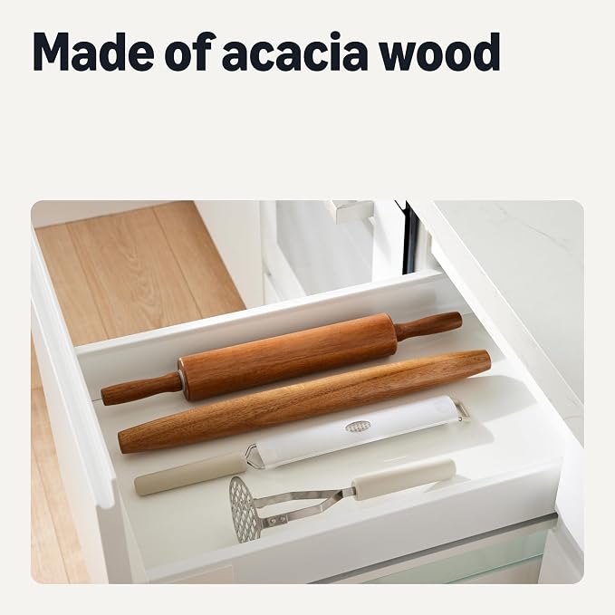 Amazon Basics Wooden French Rolling Pin, 17 in., Acacia Wood, Hand Wash Only - Image 5