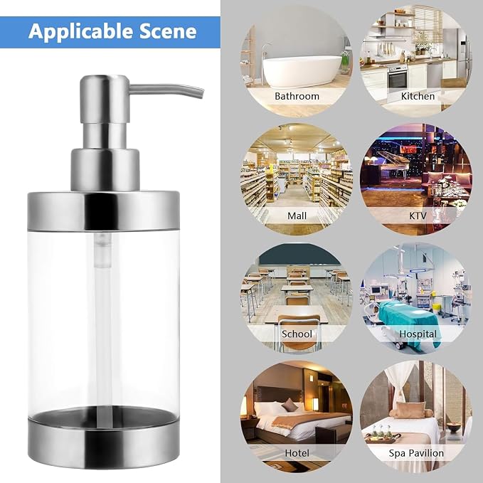 Dish Soap Dispenser Stainless Steel Case Acrylic Liner Hand Pump Dispenser - Image 6