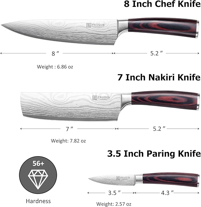 PAUDIN Kitchen Knife Set, 3 Piece High Carbon Stainless Steel Professional Chef - Image 2