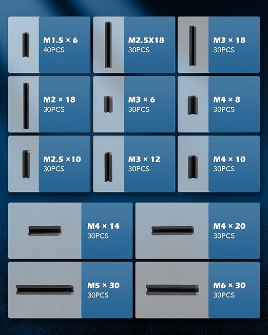 ZELCAN 400pc Roll Pin Set, M1.5 M2 M2.5 M3 M4 M5 M6 Slotted Metric Spring Pins - Image 2