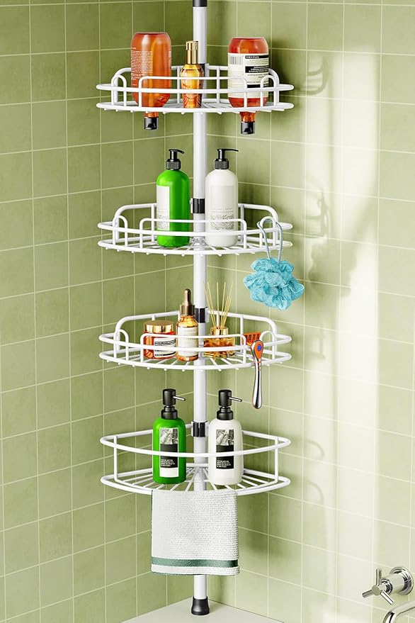 HAMITOR Corner Shower Caddy Tension Pole: Rustproof Bathroom Organizer Shelves by HAMITOR