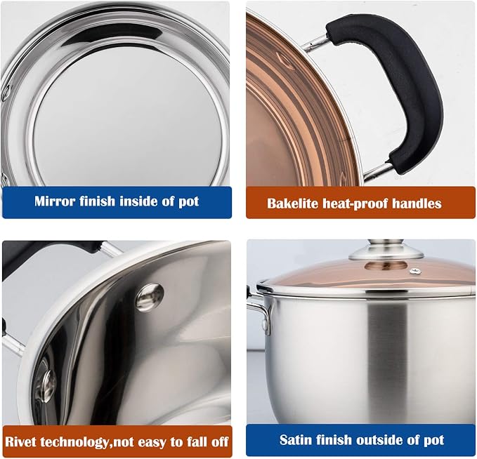 P&P CHEF 6 Qt Stockpot with Lid, Stainless Steel Cooking Stock Pot - Image 5