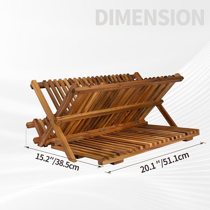 Utoplike Large Teak Dish Drying Rack, Wooden 3 Tier Collapsible Dish Draine - Image 4