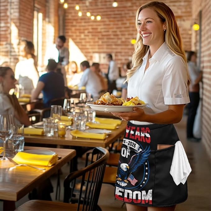 Server Apron with 3 Pockets, Waterproof Oil Waitress Waiter Half Apron - Image 4
