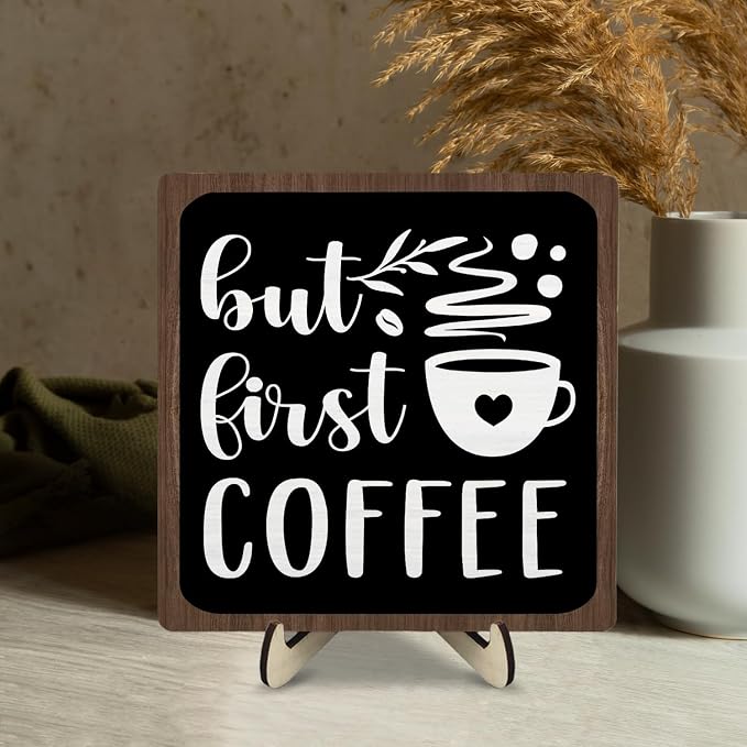 Vintage Coffee Bar Wooden Plaque Desk Sign, Farmhouse Wood Plaque Tabletop Decor - Image 5