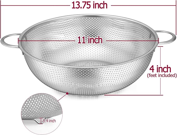 TeamFar Stainless Steel Colander, 5QT Micro-Perforated Metal Colander Food - Image 2