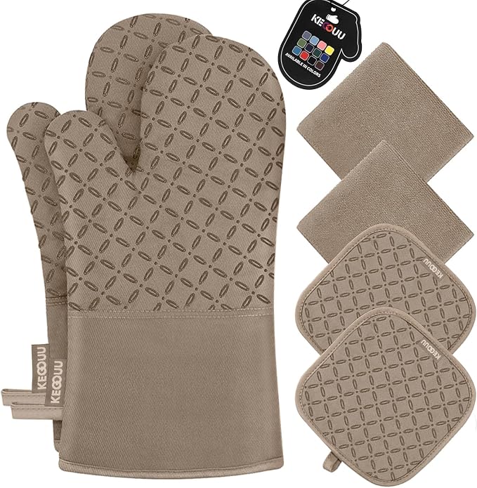 KEGOUU Oven Mitts and Pot Holders 6pcs Set, Kitchen Oven Glove High Heat by KEGOUUOvenMitt