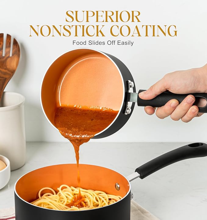 MICHELANGELO Ceramic Saucepan Set 1.5QT & 2QT & 3QT Nonstick Sauce Pans - Image 2