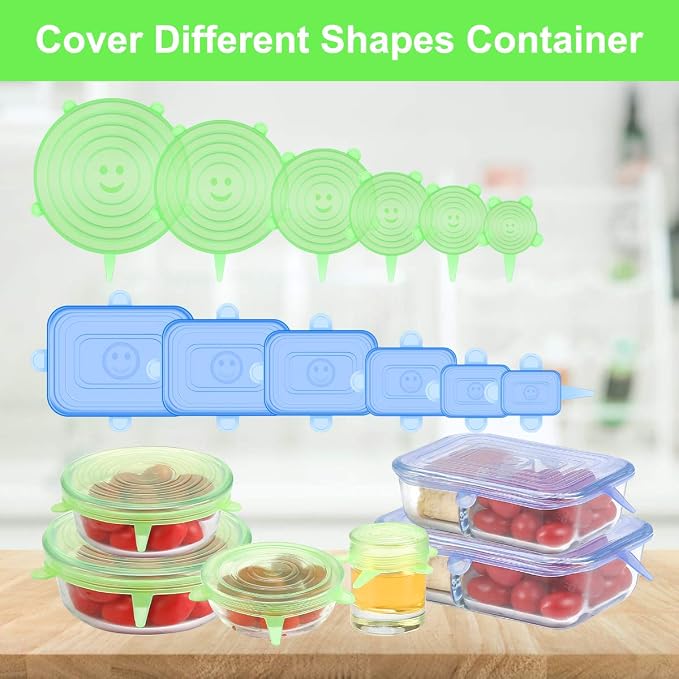 Silicone Stretch Lids for Food Storage in Fridge, 12 Pack Silicone Lids - Image 5