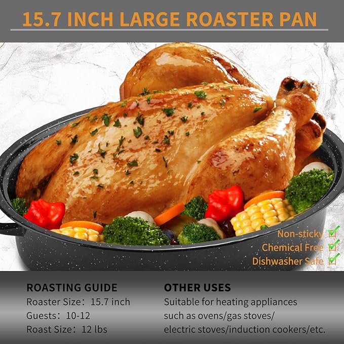 JY COOKMENT 15.7" Enameled Oval Roaster - Image 4