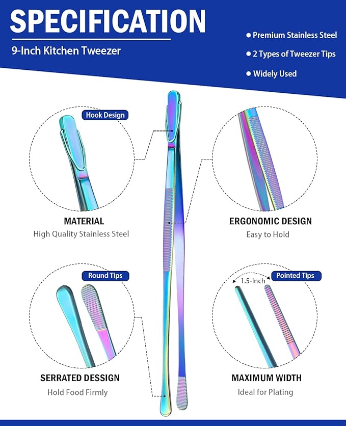 JETKONG 2 Pcs 9-Inch Culinary Tweezers Food Tweezers Kitchen Tweezer Tongs - Image 2