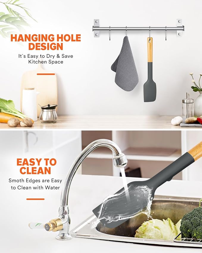 Silicone Heavy-Duty Spatula, Sturdy Bpa-Free Matte Silicone, Wooden Handle - Image 8