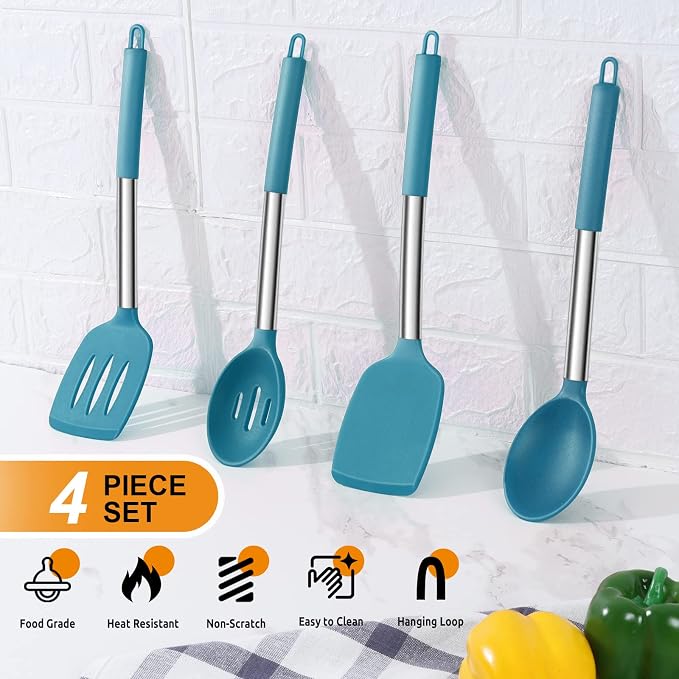 Cooking Utensils Set of 4, E-far Silicone Kitchen Utensils - Image 3