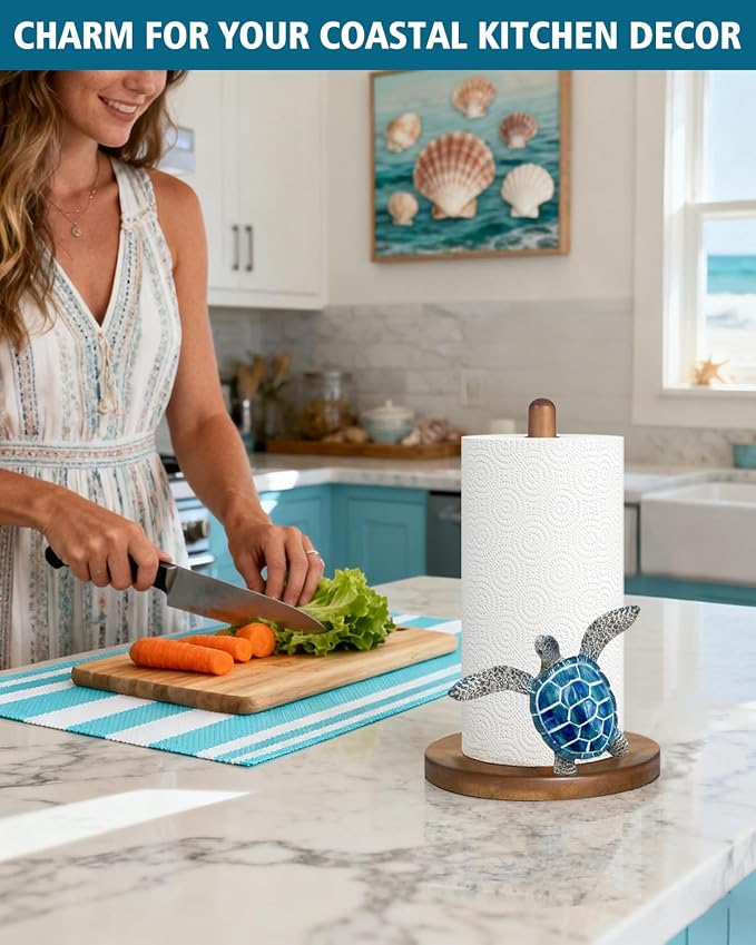 Blue Turtle Paper Towel Holder, Coastal Beach Ocean Home Decor - Image 7