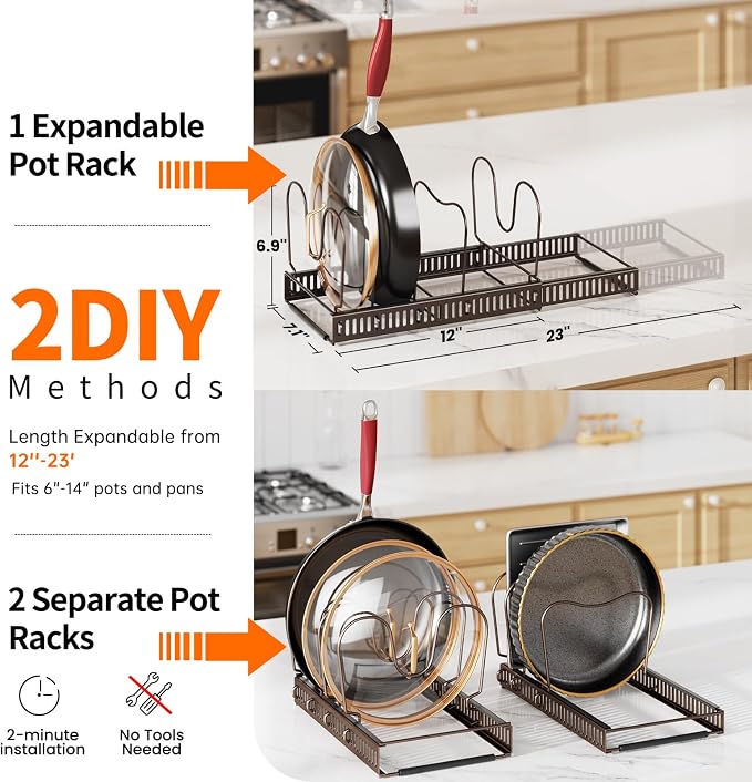 MUDEELA Pots and Pans Organizer under Cabinet, Expandable Pan Lids Organizers - Image 2