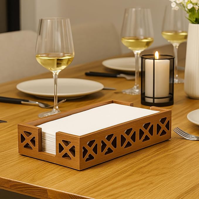 Acacia Wood Paper Towel Holder for Bathroom Counter Decor Trays Table Napkin - Image 2