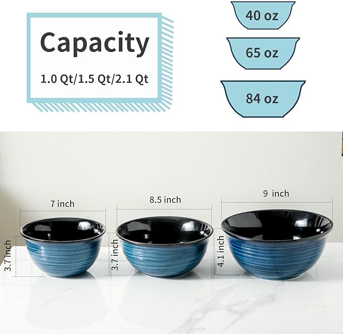 HASENSE Mixing Bowls, Ceramic Serving Bowls Set - Image 5