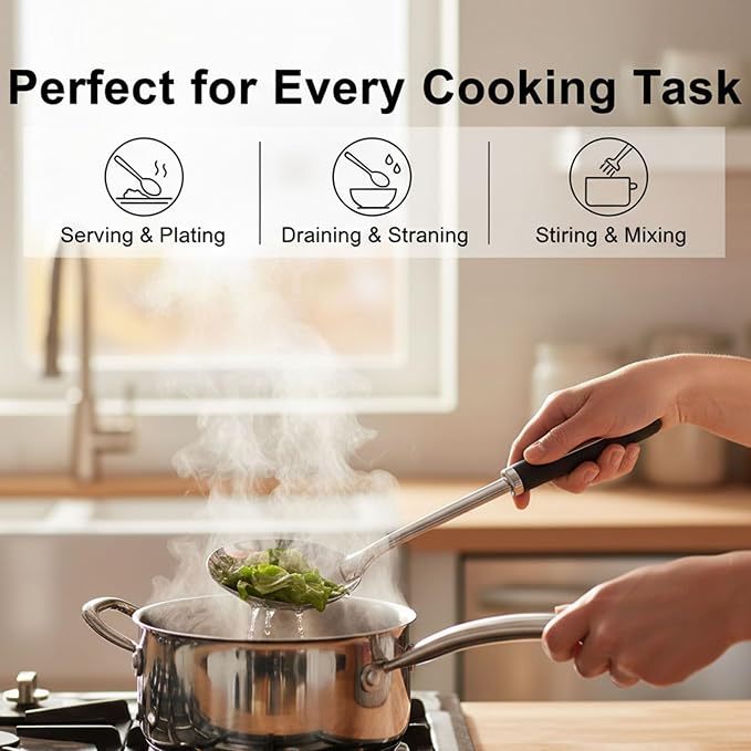 Cooking Utensil Set, Stainless Steel Kitchen Tools Include Solid & Slotted - Image 7