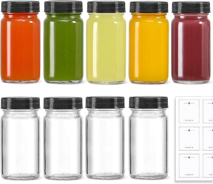 9 Pack, 2 oz Glass Shot Bottles w/ Black Lids & 9 Labels - Image 7