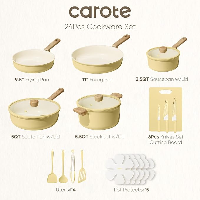 CAROTE 24pcs Ceramic Cookware Set, Pots and Pans Non Stick Kitchen Cookware Sets - Image 2