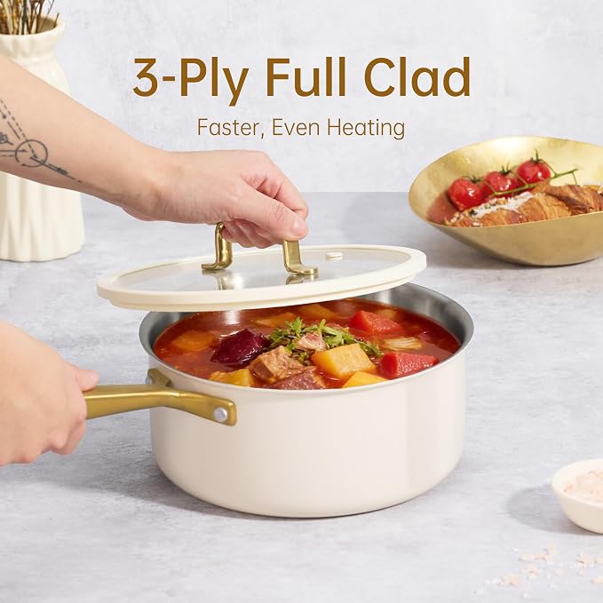 CAROTE 1.5Qt & 3.0Qt Stainless Steel Saucepan Set - Image 5