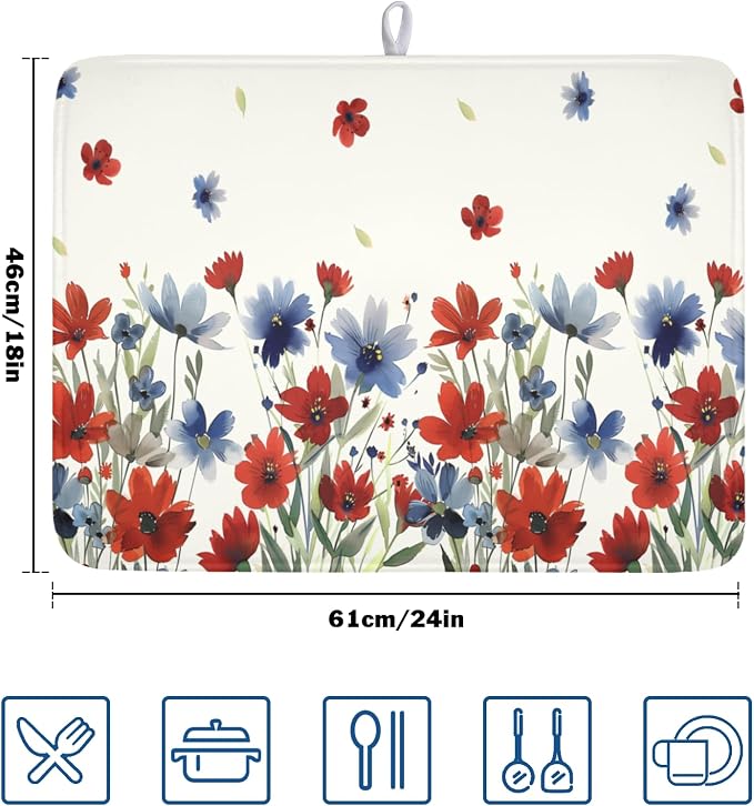 4th of July Floral Dish Drying Mat - Image 2