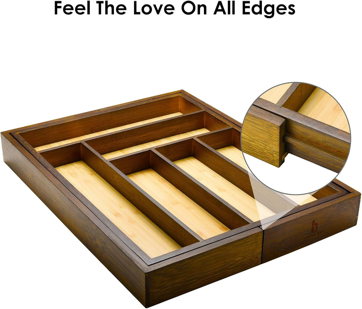 Bamboo drawer organizer, utensil holder, silverware organizer, and