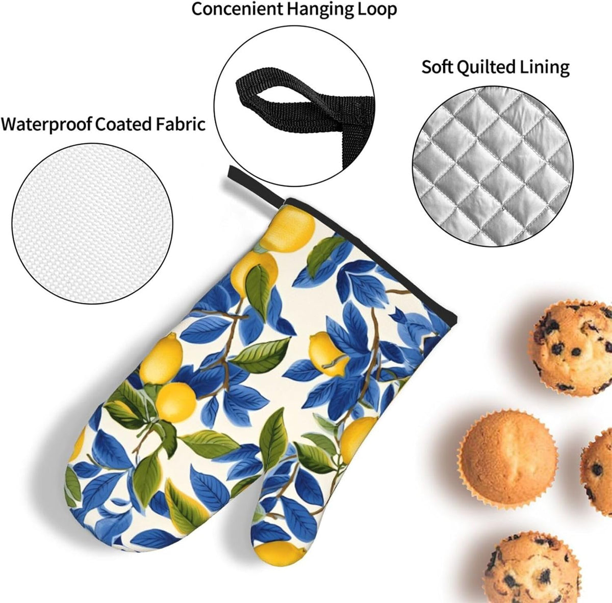 Blue and Yellow Lemon Oven Mitts and Pot Holders Sets of 3 Heat