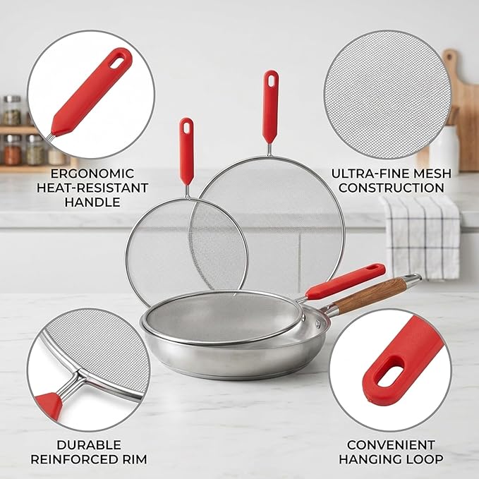 Splash Guard for Frying Pan, Frying Pan Screen Splatter Guard Set of 2 - Image 4