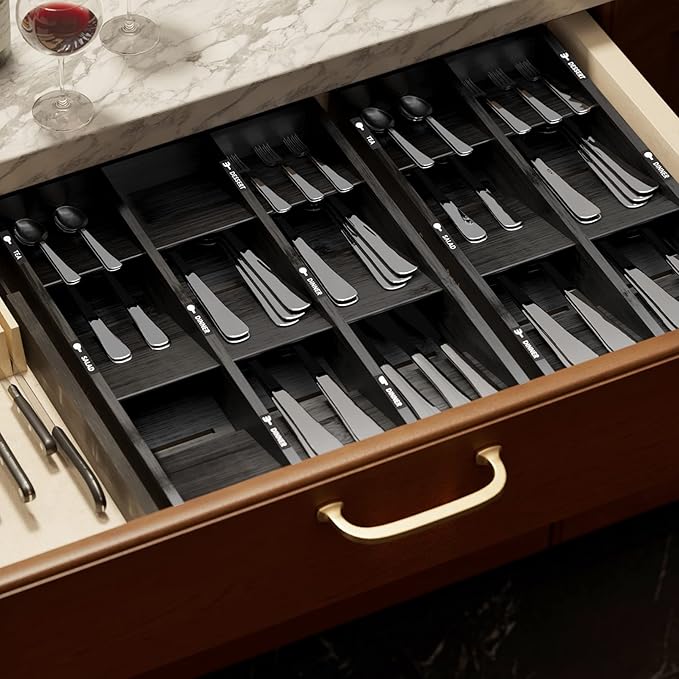 SpaceAid Bamboo Silverware Drawer Organizer - Image 6