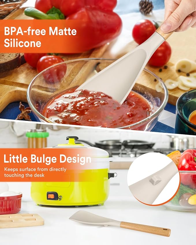 Cooking Spoon for Nonstick Cookwares, Wood Handle Spoon for Mixing, and Scrape - Image 5