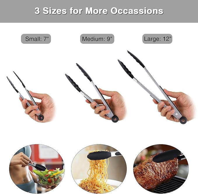 Kitchen Tongs Set of 3, Non-Stick Non-Scratch Heat Resistant Tongs - Image 2