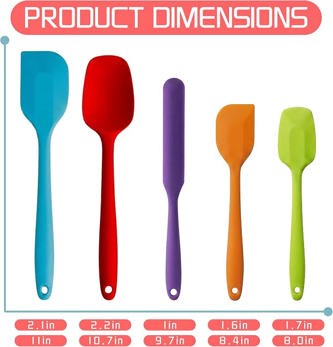 5 Pieces Silicone Spatula Set BPA Free Non Stick Rubber Spatula Heat Resistant - Image 4