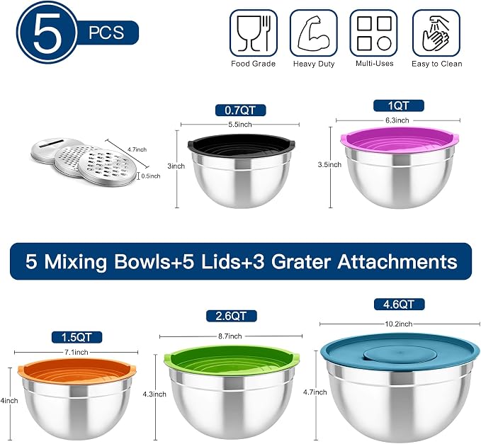 TeamFar Mixing Bowls with Lids, - Image 2