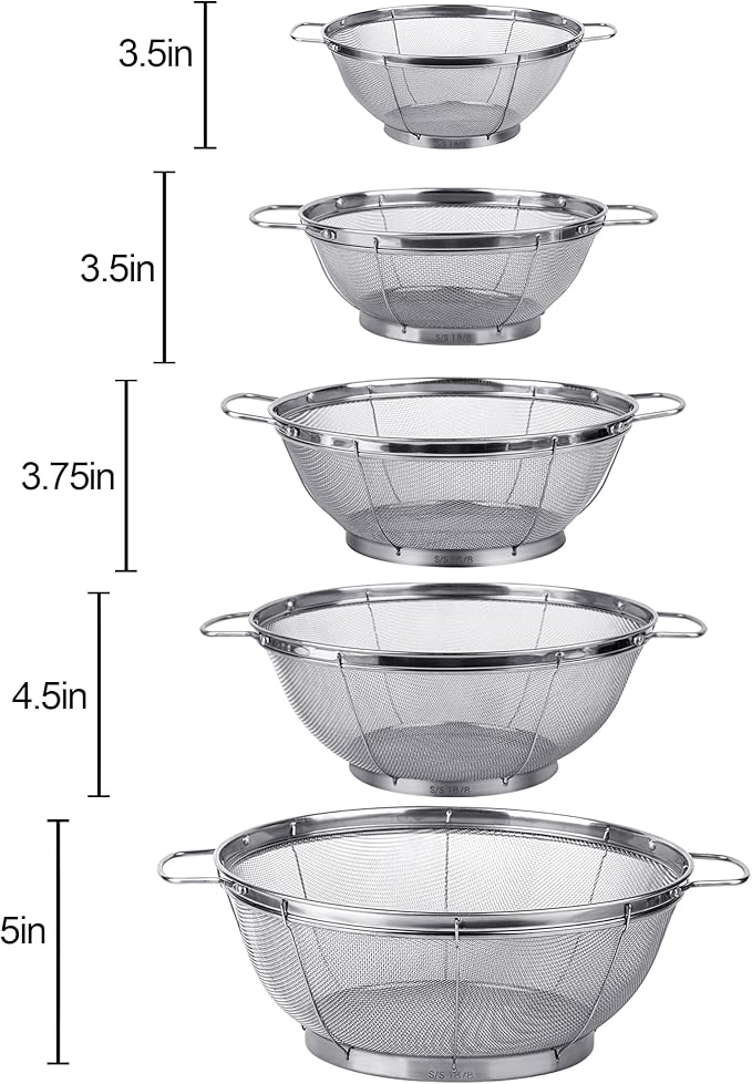 5 Pack 18/8 Stainless Steel Colander Sieves, Rinse or Steam - Image 5