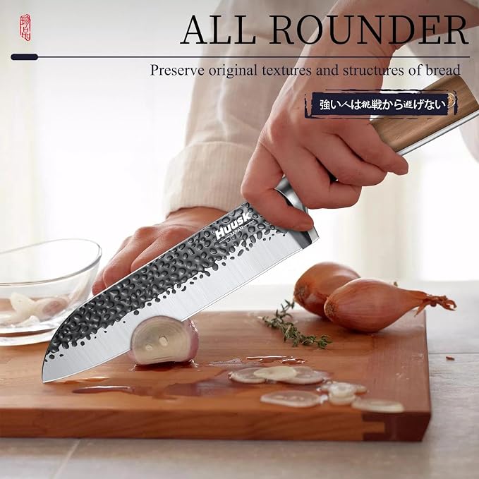 Huusk Santoku Knife 7 Inch Japanese Kitchen Knife Hand Forged Chopping Knives - Image 2