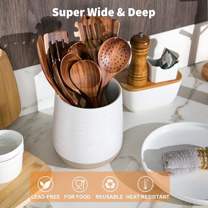 6.8" Large Ceramic Kitchen Utensil Holder - Image 4